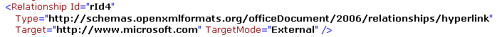 Contents of document.xml.rels file