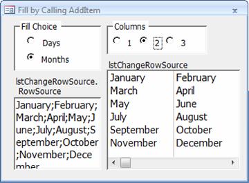 Form uses AddItem to fill the list box at runtime