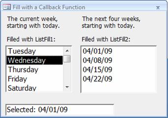 Form uses a callback function to fill its lists