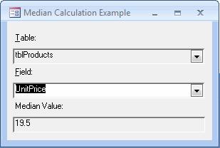Sample form displays the median UnitPrice value