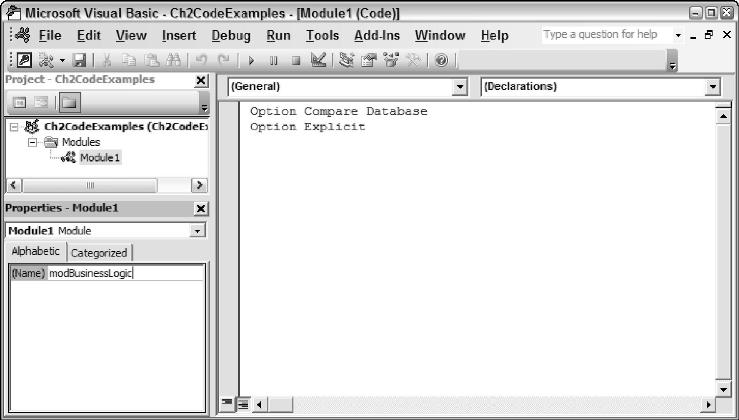 Properties Window of the Visual Basic Editor