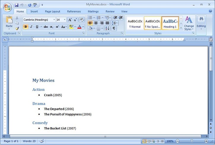 Word 2007 Output Document
