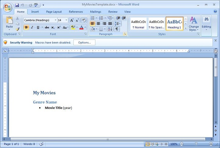 Word 2007 Template Document