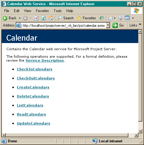 PSI methods in the Calendar Web service