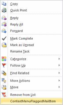Extending the context menu for a flagged mail item