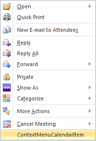 Extending the context menu for a meeting request