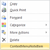 Extending the context menu for a note item