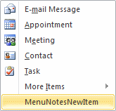 Extending the New Items menu for the Notes module
