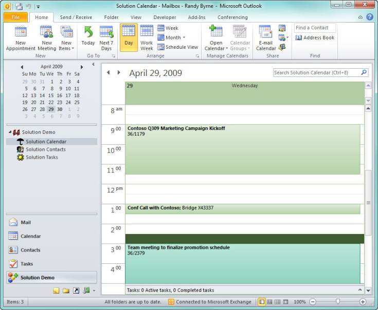 Example Solutions module in Outlook 2010