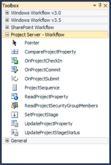 Project Server workflow activities in the Toolbox