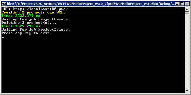 Console window output of WCFHelloProject