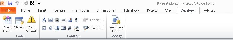 Developer tab in PowerPoint 2010