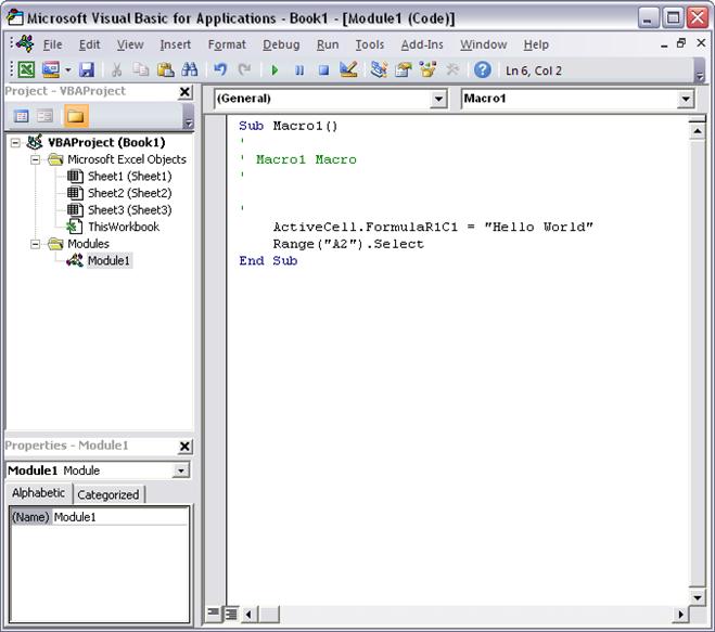 Macro code in Visual Basic Editor