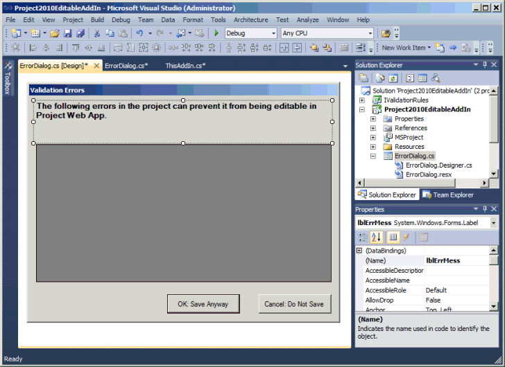 Setting the size of the label in the dialog box