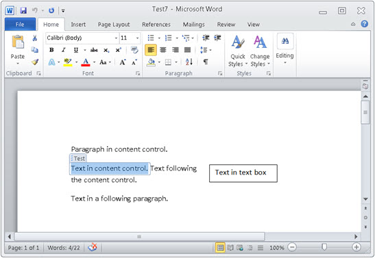 Document with content control and text box