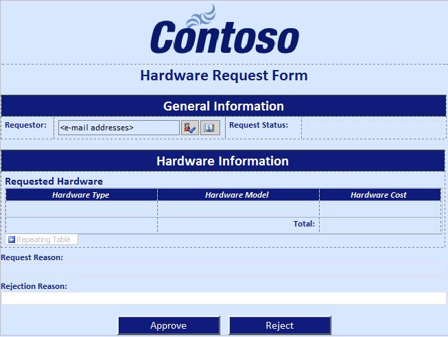 Hardware request form approver view