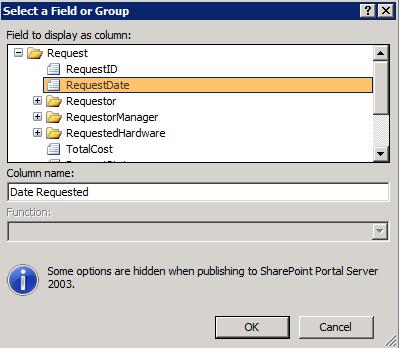 Select a Field or Group dialog box