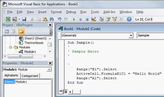 Visual Basic Editor showing recorded macro