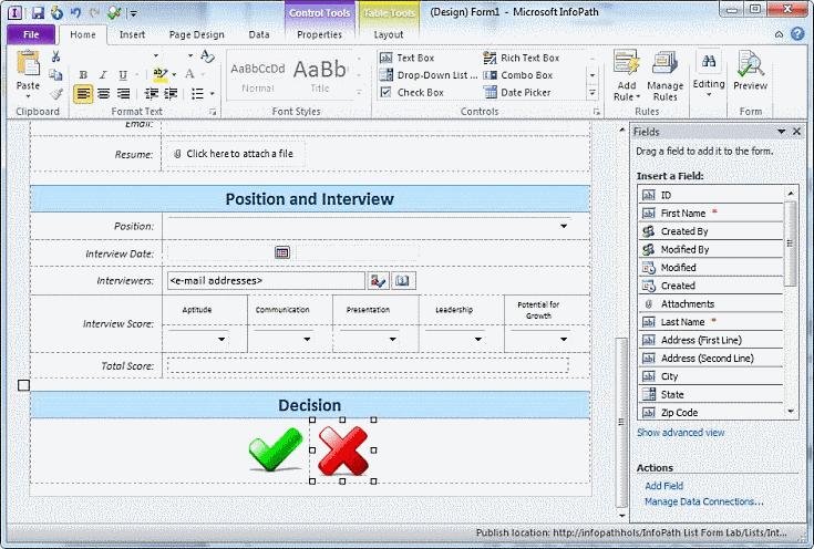 Decision section of the form