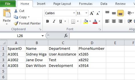 Excel spreadsheet that contains the drawing data
