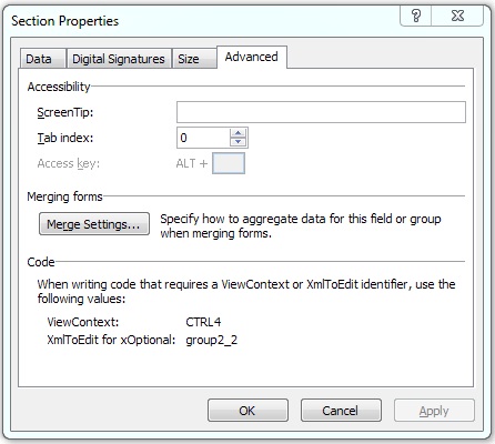 Advanced Tab on the Section Properties dialog box