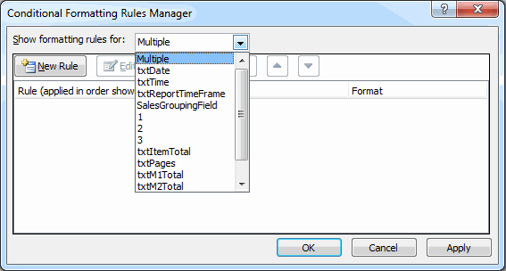 Show formatting rules dropdown list