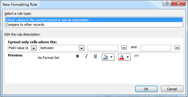 New Formatting Rule dialog