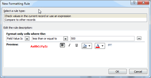Values appearing in bold red