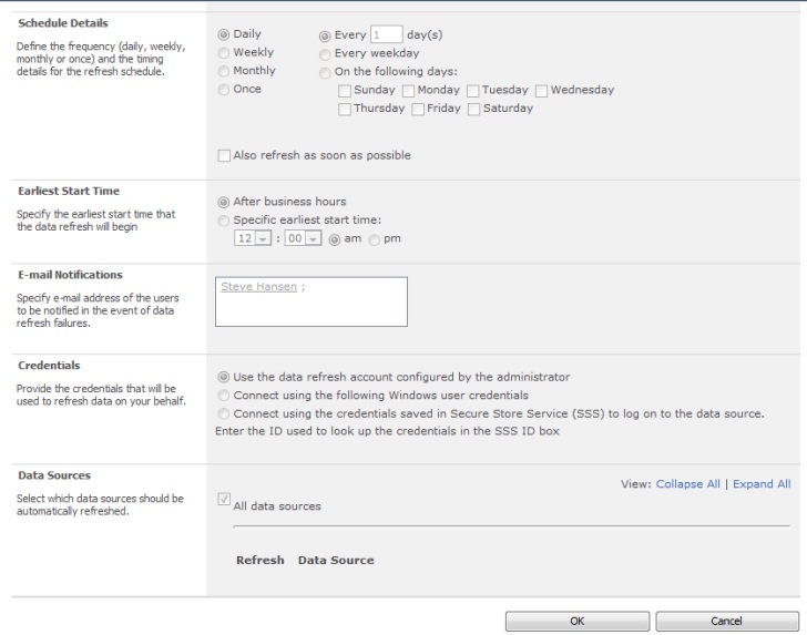 Data refresh document properties