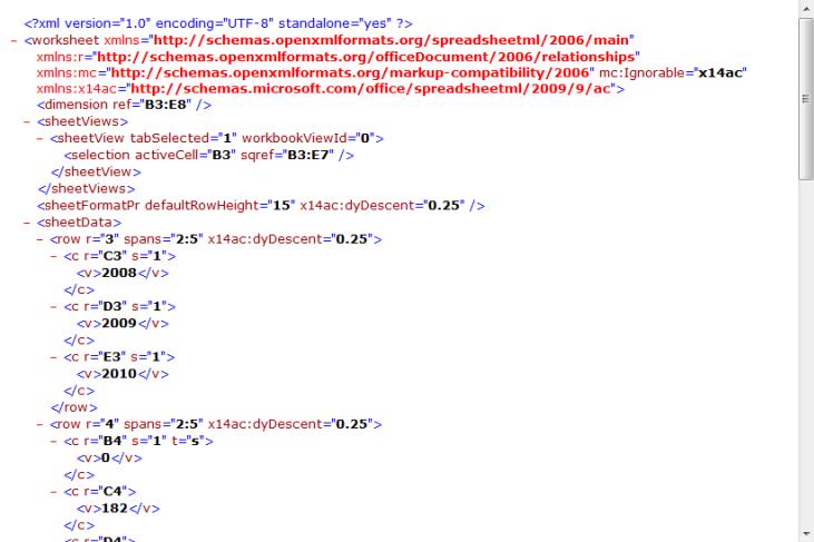 Example of the XML inside a worksheet part