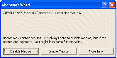 Security dialog box warning that mscoree.DLL is not signed 