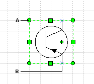 A transistor symbol designed to rotate in multiples of 90 degrees