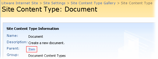 Location of the link to the parent content type