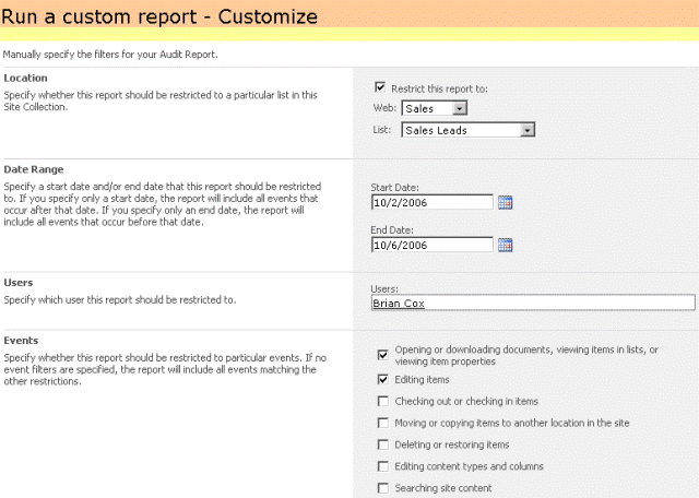 Run a custom report to specify auditing criteria