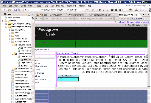 Updated home ASPX page layout