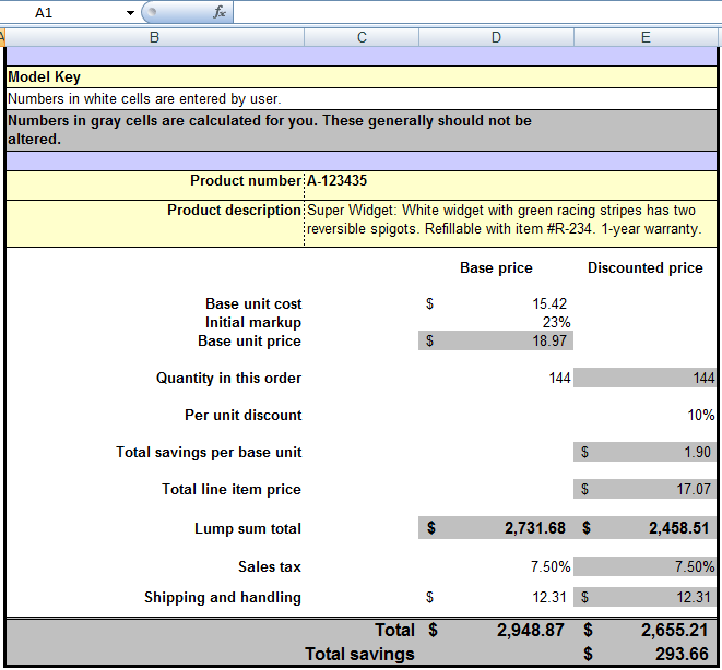 Product pricing calculator spreadsheet