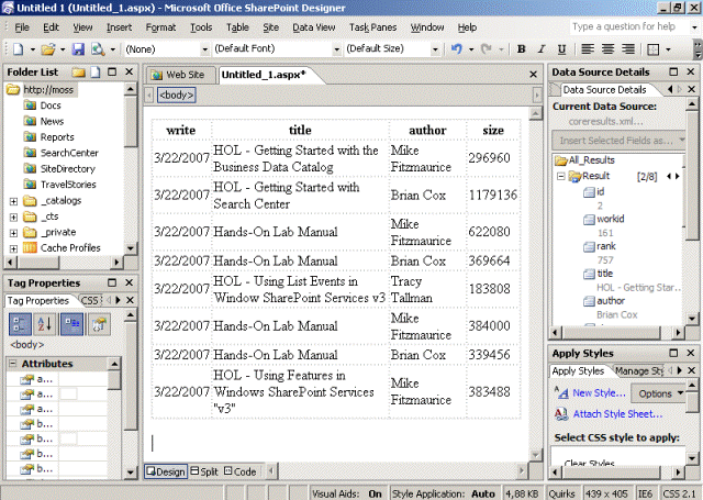 DataView Web Part showing search results