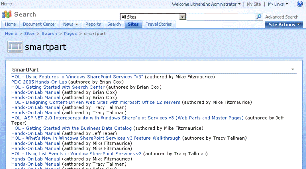 ASP.NET user control showing the search results