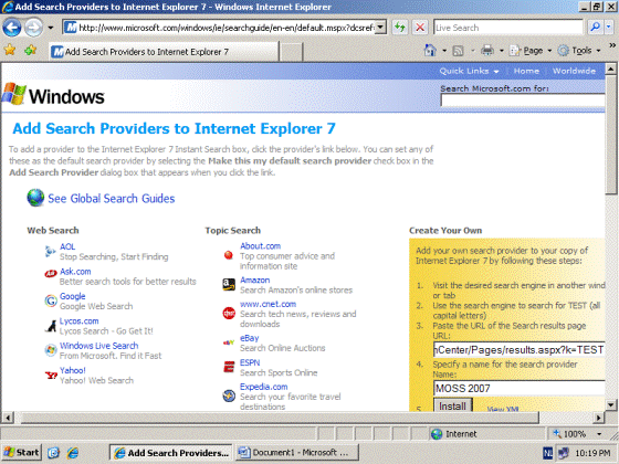 Custom search provider in Internet Explorer 7