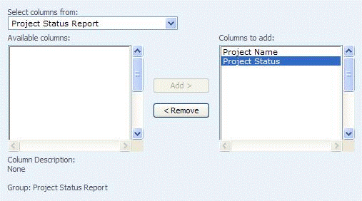 Selecting Project Status Report column