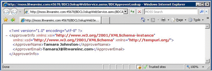 BDCLookup Web service sample data