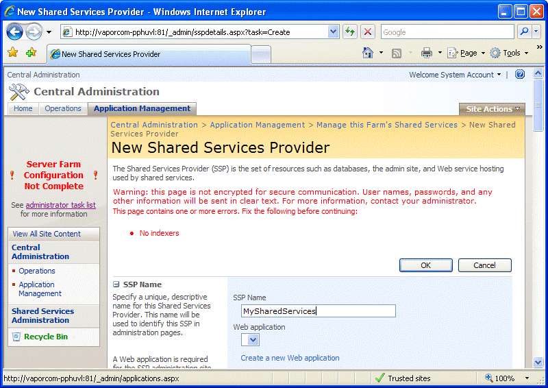 Search provisioning and configuration