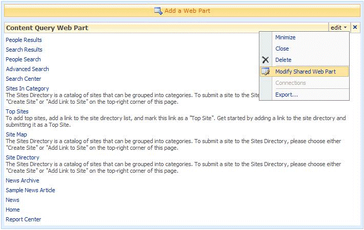Modify shared Web Part