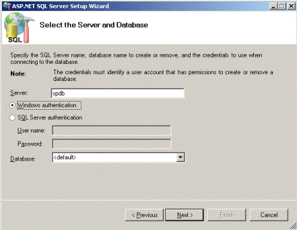Select the Server and Database page