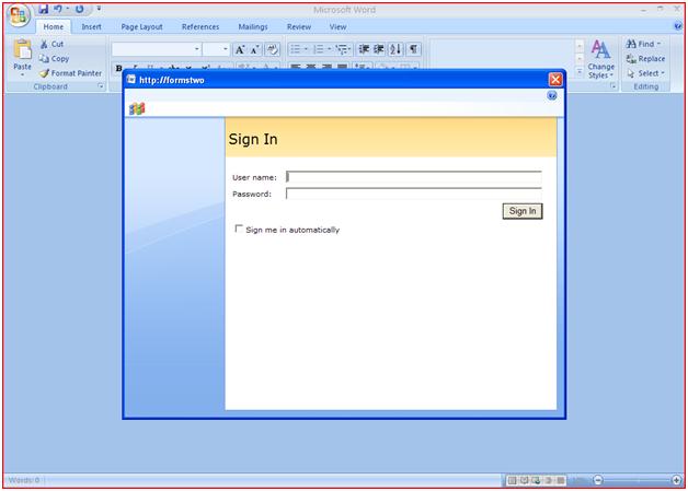Standard forms logon page