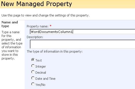 Managed property name and type