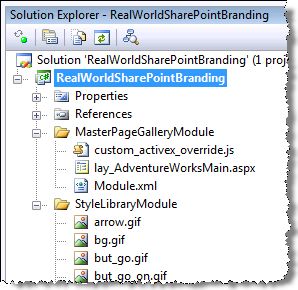 Solution Explorer with Master Page Gallery files