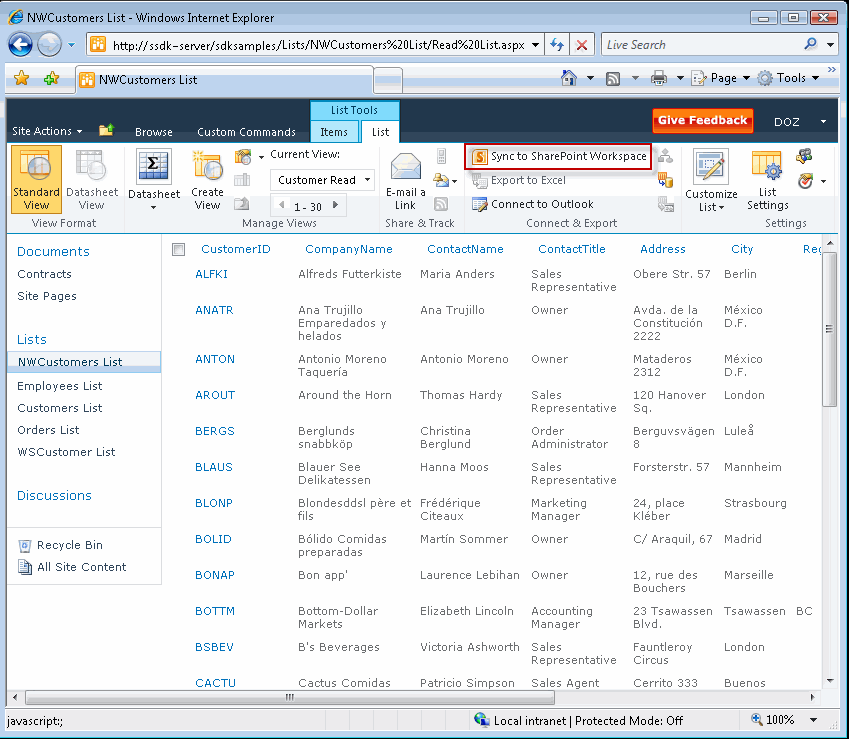 Sync external list to SharePoint Workspace