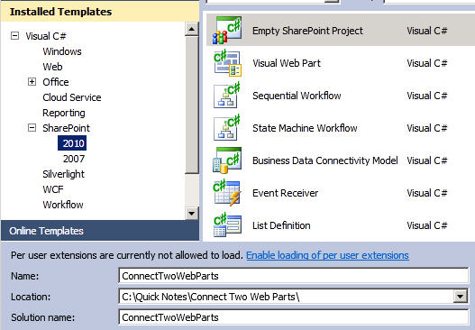 Select the Empty SharePoint Project type