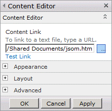 Content Editor Web Part properties